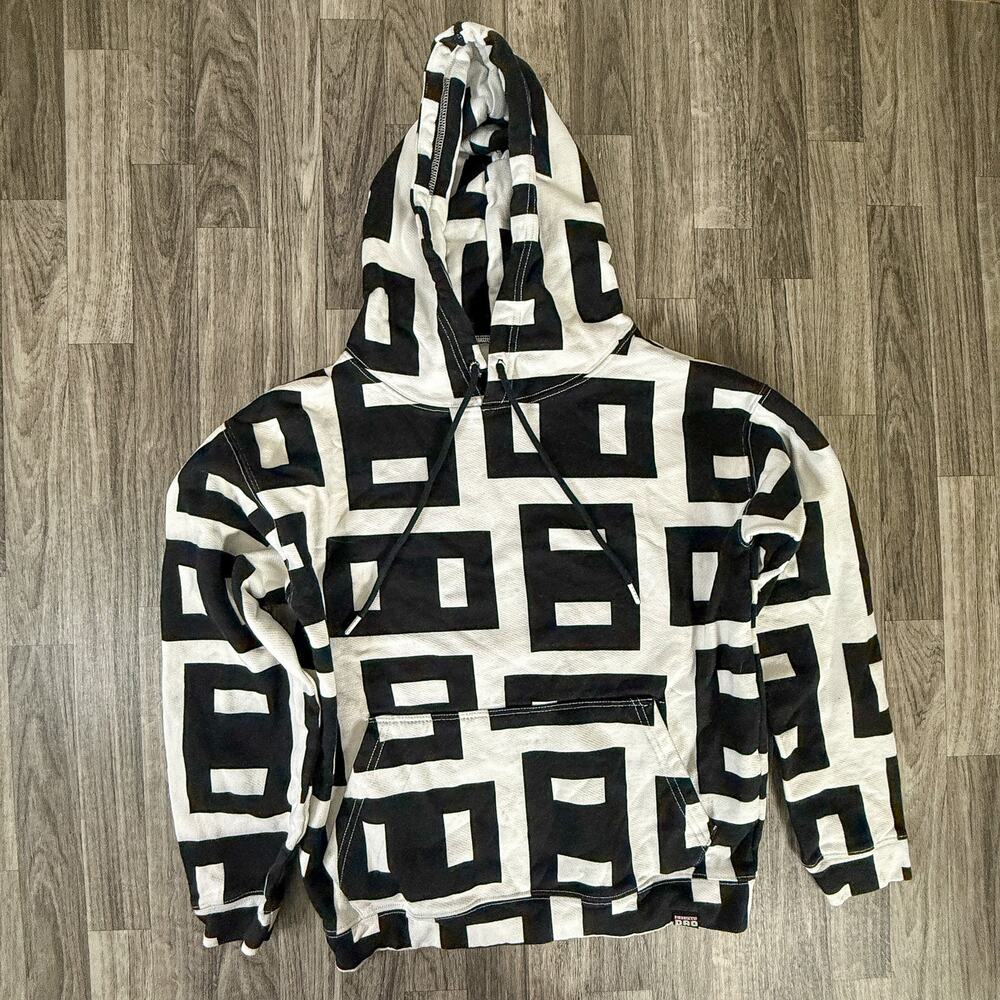 Misfits DAO Hoodie S Black White Geometric Pattern USA Cotton Streetwear Pullove